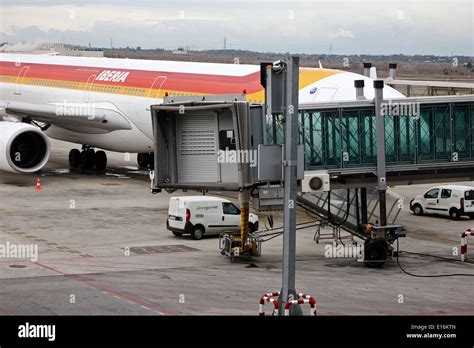 Iberia Aircraft On Stand Terminal 4 Madrid Barajas Airport Spain Stock