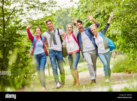 Group Of Hiking Friends Having Fun And Laughing Stock Photo Alamy