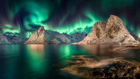 Hd Wallpaper Landscape Polar Lights Aurora Borealis Reinefjord