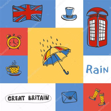 Great Britain Squared Doodle Vector Concept — Stock Vector