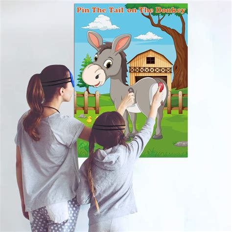 Fepito Pin The Tail On The Donkey Party Game With 24 Pcs Tails For Kids
