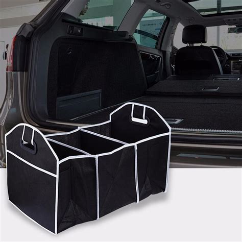 1pc Collapsible Black Car Storage Bag Foldable Trunk Organizer Food