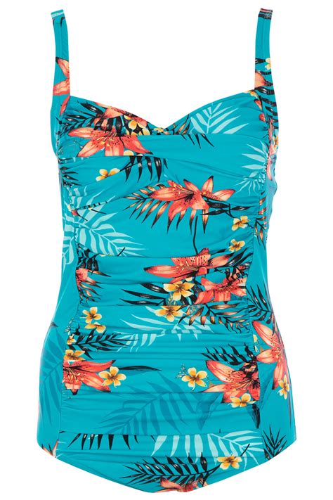 Tropical Lily Ruched Low Leg Swimsuit Bonmarché