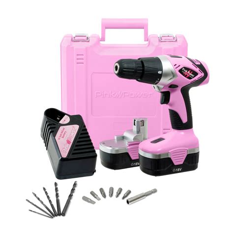 Pink Power Pp182 18v Cordless Drill Set For Women Tool Case 18 Volt
