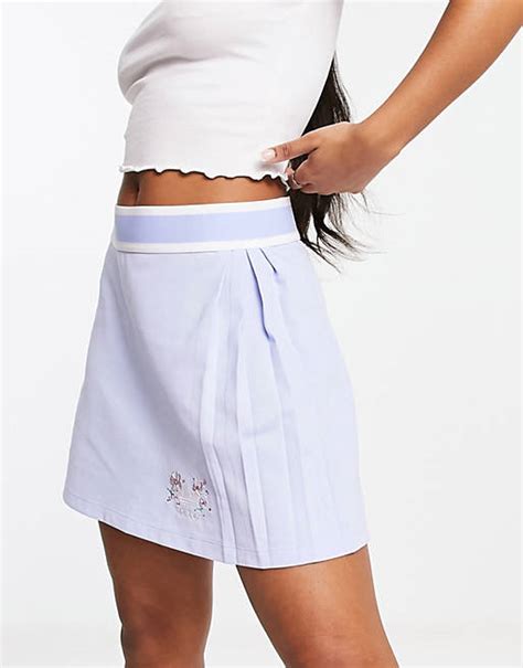 Adidas Originals Pleated Skirt In Pastel Blue With Floral Logo Asos