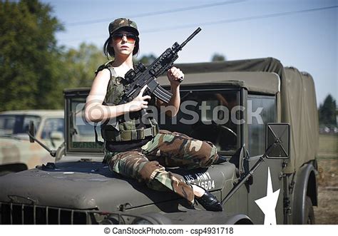 Sexy Military Woman With Rifle Canstock
