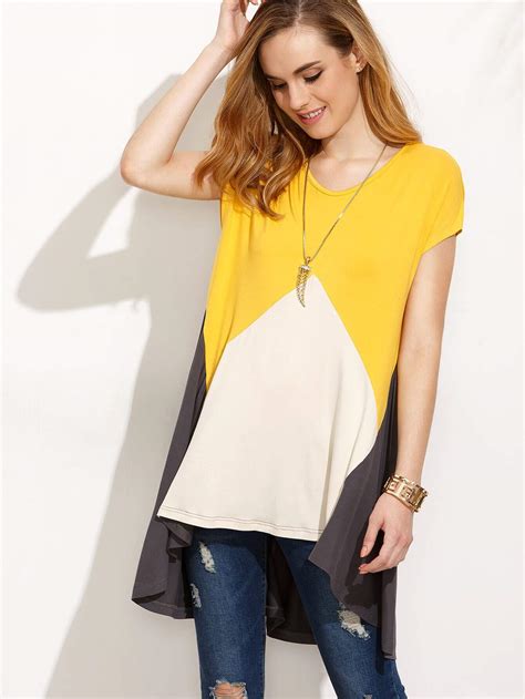 Colorblock Short Sleeve Asymmetrical T Shirt Sheinsheinside