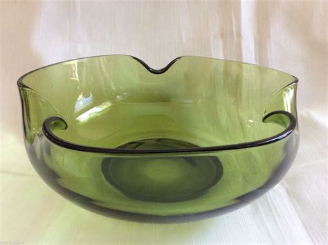 Vtg Mid Century Clear Green Glass Bowl Pottery And Glass