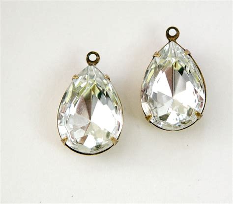 Crystal Clear Faceted Glass Teardrop Stones 1 Loop Brass Ox Etsy