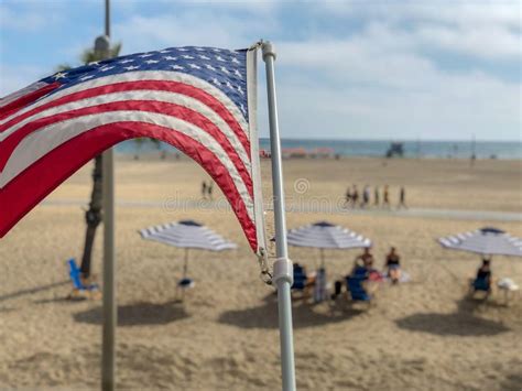 American Flag With The Beach On The Backgroun Stock Image Image Of