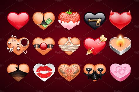 Set Of Vector Sex Hearts Icons Photoshop Graphics ~ Creative Market
