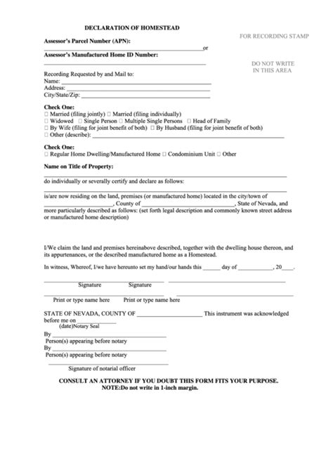 Printable Homestead Declaration Form Printable Forms Free Online