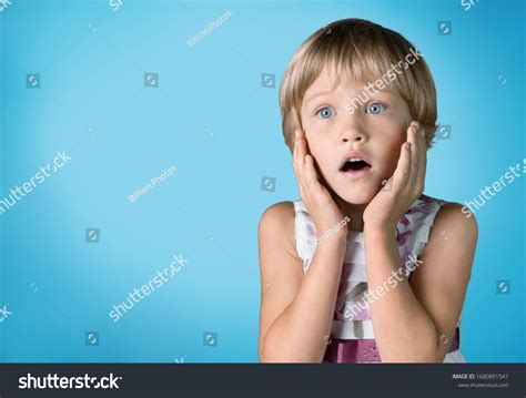 Happy Surprised Little Girl Standing Colored Stock Photo 1680891547