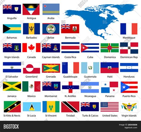 Detailed North American Flags Map Vector And Photo Bigstock