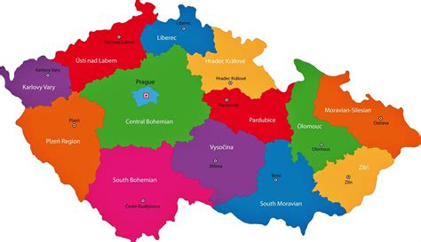 Češka republika regije zemljevid - Češke regije zemljevid (Vzhodni Evropi - Evropa)