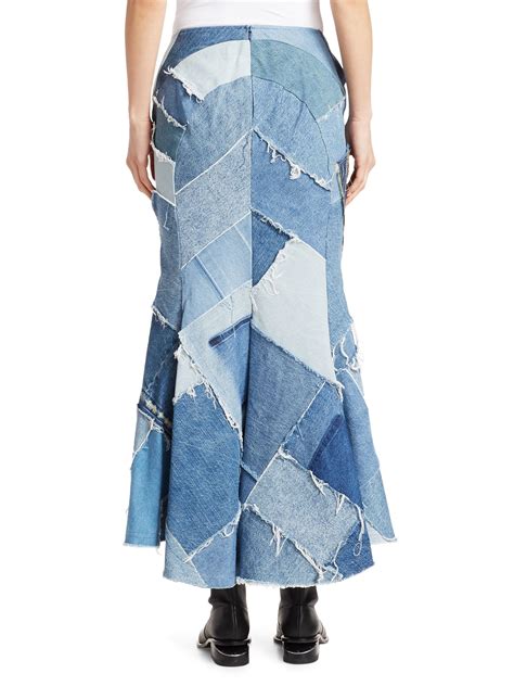 Junya Watanabe Patchwork Denim Flare Skirt In Indigo Blue Lyst