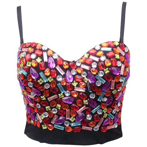 Colorful Jeweled Black Bustier Corset Top At 1stdibs Colorful Corset