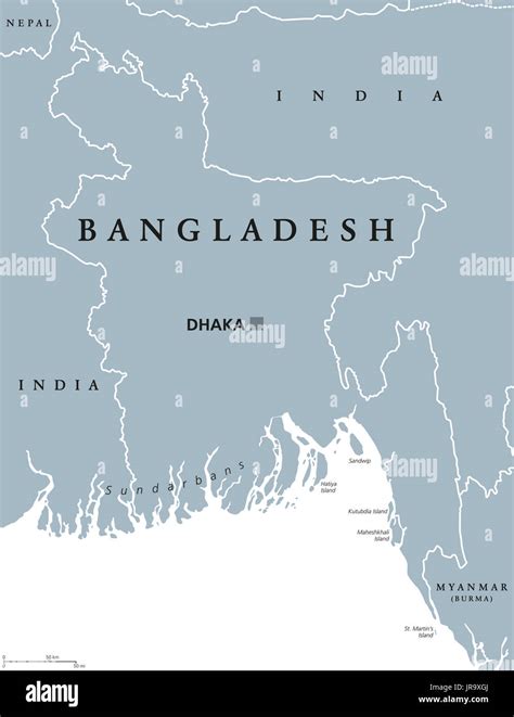 Bangladesh Political Map With Capital Dhaka And Borders English