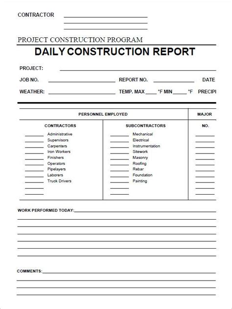 Free Construction Daily Report Template Pdf