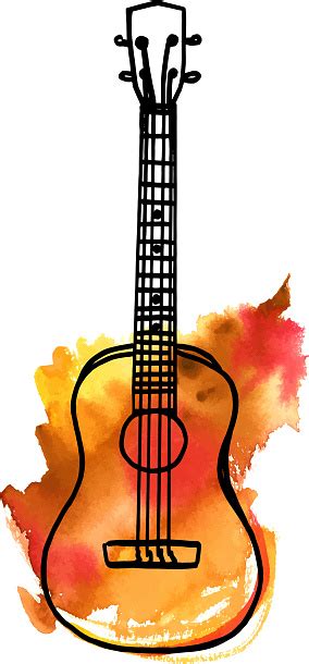 Vector And Watercolor Freehand Drawing Of Ukulele On White Stock