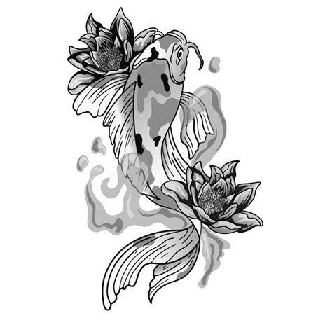 Black And White Koi Fish Drawings Flowers