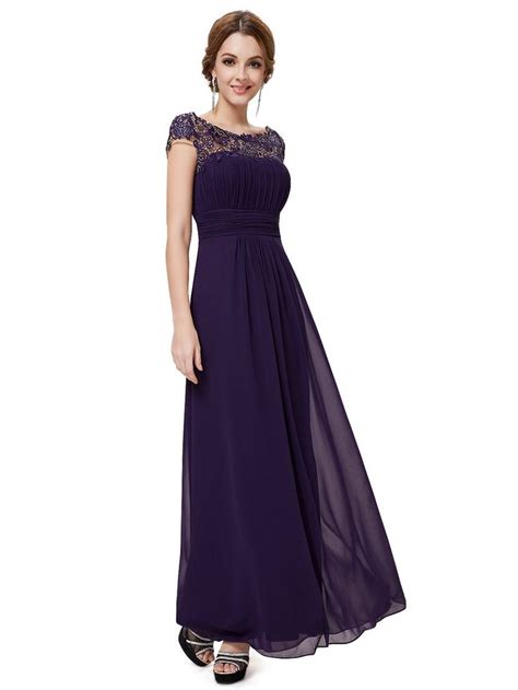Ever Pretty Womens Cap Sleeve Lace Neckline Ruched Bust Evening Gown