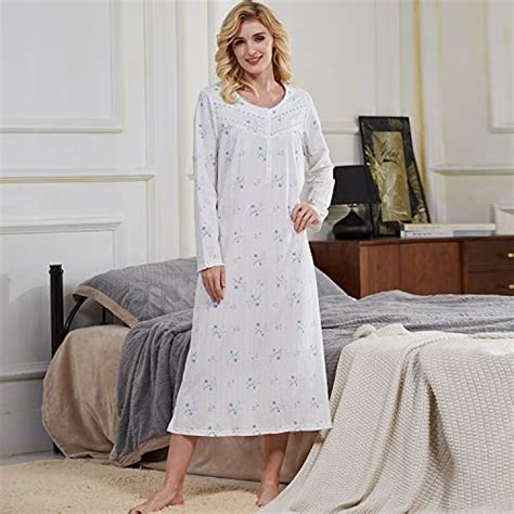 Keyocean Nightgowns For Older Women 100 Cotton Knit Long Sleeves Soft Older Ladies Sleeping