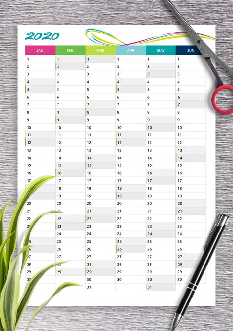 Download Printable Two Pages Vertical Calendar Pdf