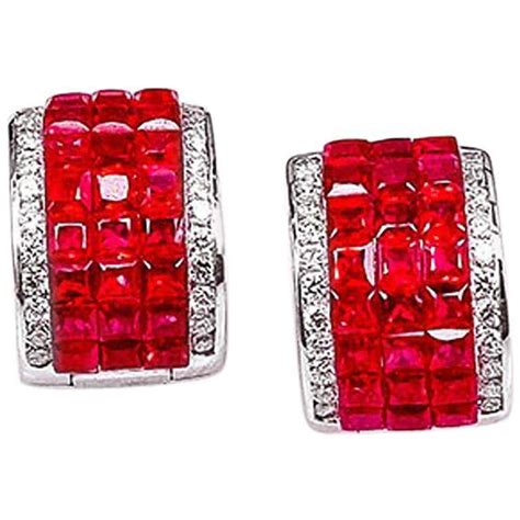18k White Gold Ruby Invisible Hoop Earrings For Sale At 1stdibs