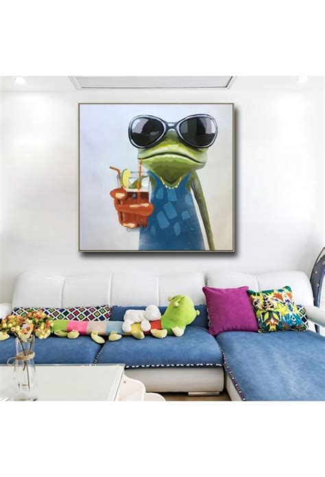 Custom hand painted & refinished furniture and vintage home décor. Cool Frog - Hand-Painted Modern Home decor wall art oil ...