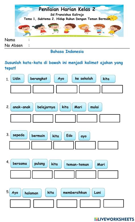 Kalimat Ajakan Kelas Worksheet Bahasa Indonesia Matematika Kelas