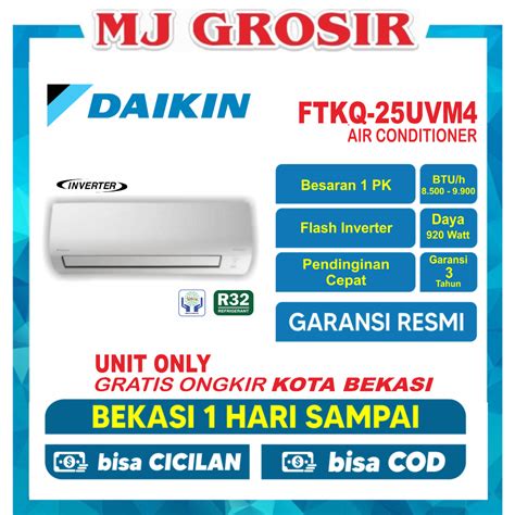 Jual AC DAIKIN FTKQ 25 UVM4 RKQ 1 PK 25UVM4 R32 FLASH INVERTER UNIT