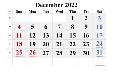Free December 2022 Calendar Printable