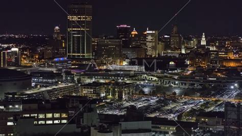 The Skyline Seen From Parking Lots At Night Downtown Buffalo New York