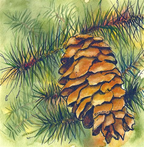 Pinecone Pine Tree Art Tree Painting Watercolor Trees