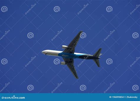 Amazon Air Cargo Plane Descending For Landing At Jfk International