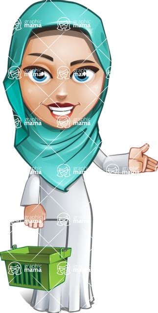 Cute Muslim Girl Cartoon Vector Character Aka Aida The Graceful Basket Graphicmama