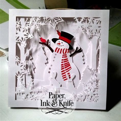 Snowman Shadow Box 3d Layered Papercut Template Cute Winter Etsy