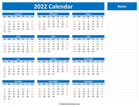 Year Calendar 2022 Printable Printable Calendar 2021