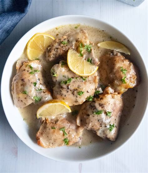 Slow Cooker Creamy Lemon Chicken Thighs Herbs And Flour