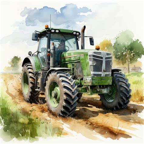 Premium Ai Image Watercolor Farm Tractor Illustration Generative Ai