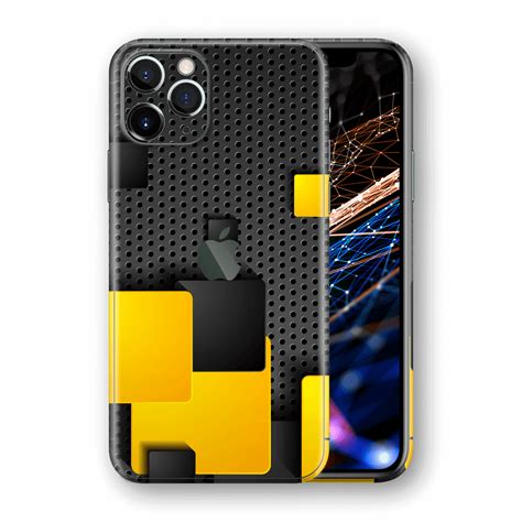 Iphone 11 Pro Max Black And Yellow Metal Grid Skin Wrap Decal