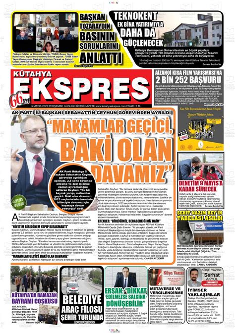 05 Mayıs 2022 tarihli Kütahya Ekspres Gazete Manşetleri