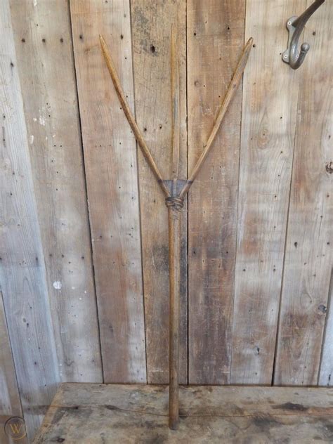 Antique 1800s 3 Tine Wooden Pitchfork Hay Fork Old Vintage Primitive