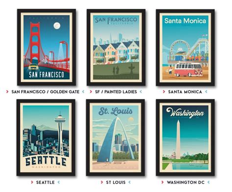 United States Travel Poster Set Of 3 Prints Landscape Wall Etsy