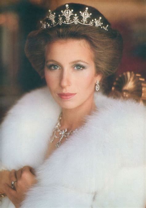 Princess Anne wearing the Festoon Diamond Tiara, United Kingdom (1973; diamonds). A wedding gift ...