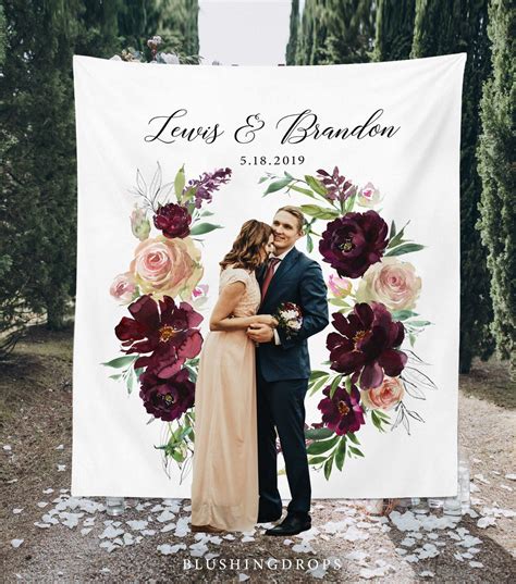 Elegant Burgundy Wedding Photo Booth Backdrop Blushing Drops