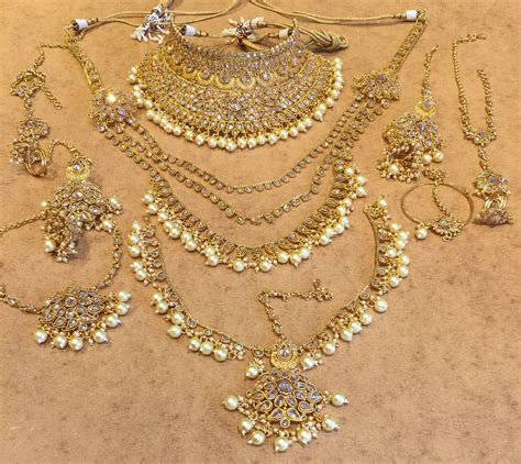 Indian Bridal Gold Pearl And Crystal Wedding Jewellery Set Wedding
