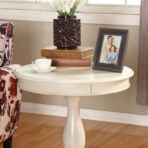 Rene White Round Wood Pedestal Side Table Roundhill Furniture