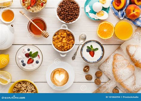 Continental Breakfast Menu On Woden Table Stock Photo Image Of